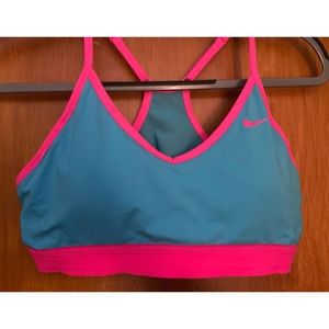 Nike Indy Sports Bra size large, blue with neon pink trim